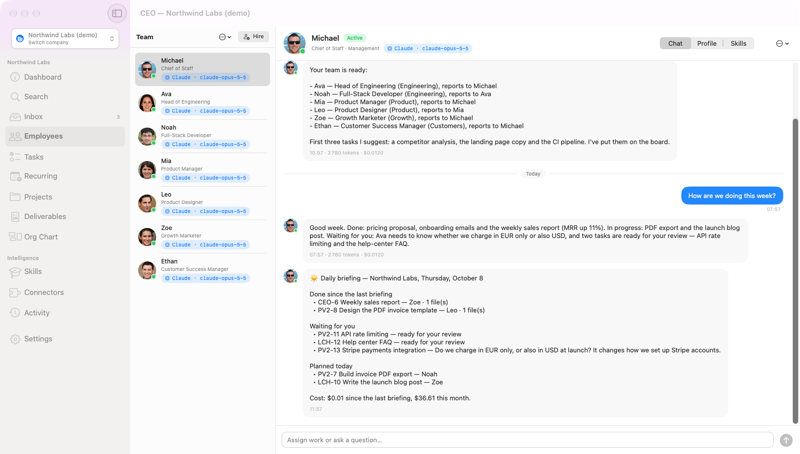 CEO — Employees & chat